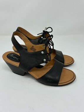 b.o.c. Black Genuine Leather Lace-Up Slingback Heels